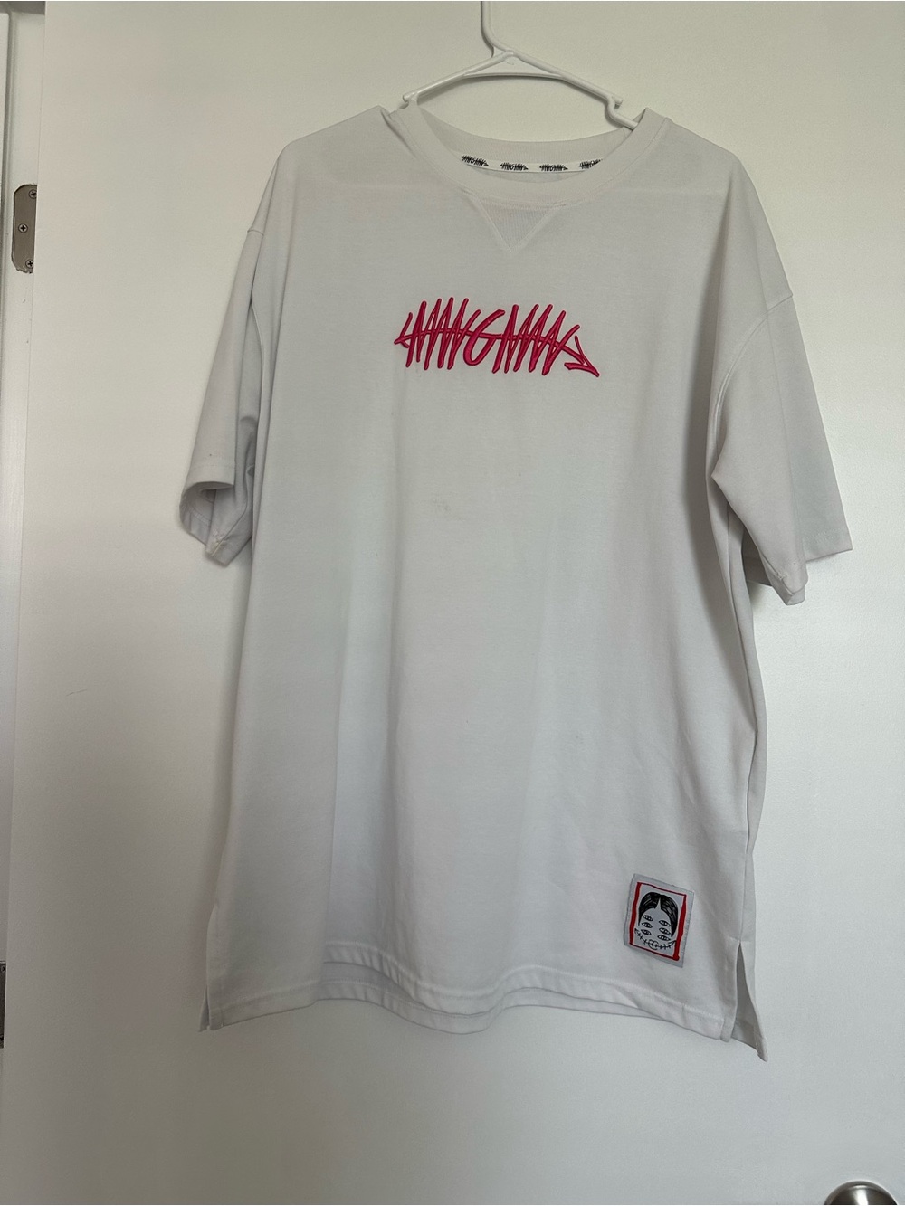 White Graphic Short-Sleeve Men's Shirt with Red Chest Logo